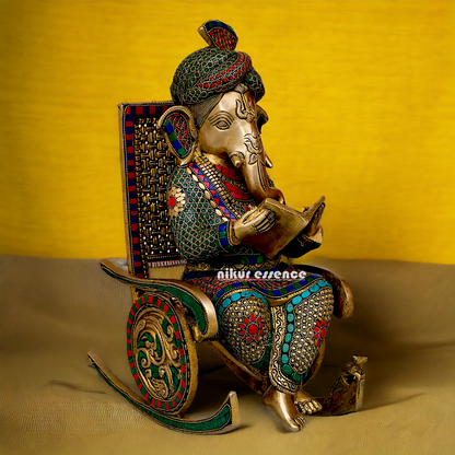 Shop Ganesha seated on chair Brass with Stone Work idol - 16 inches Nikuressence