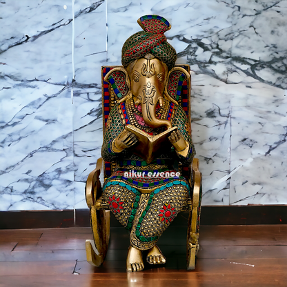 Shop Ganesha seated on chair Brass with Stone Work idol - 16 inches Nikuressence