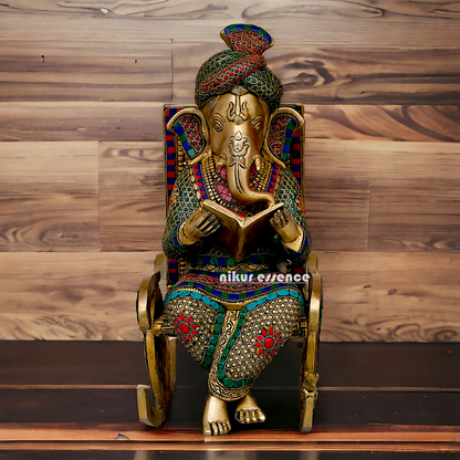 Shop Ganesha seated on chair Brass with Stone Work idol - 16 inches Nikuressence