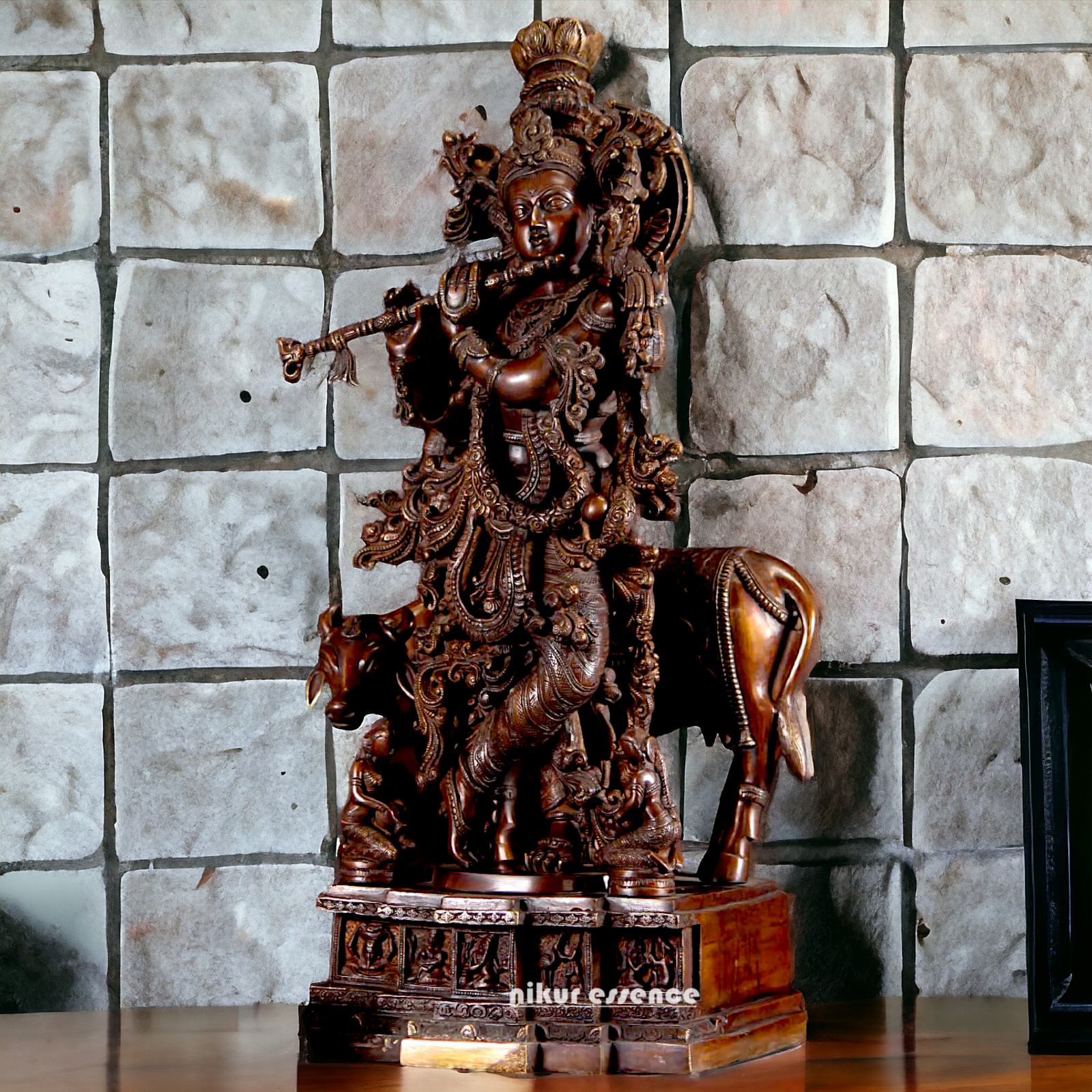 Lord Krishna Standing with Playing Flute Brass idol - 29 inches Nikuressence