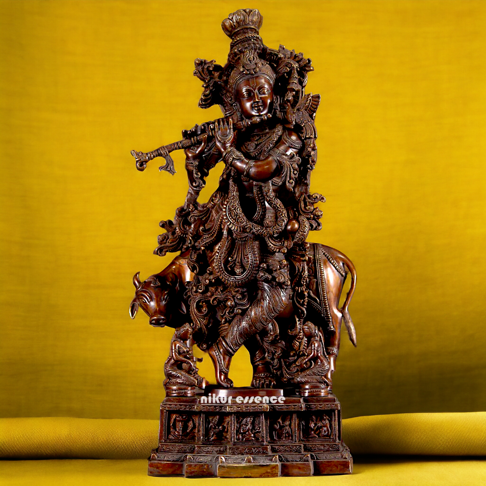 Lord Krishna Standing with Playing Flute Brass idol - 29 inches Nikuressence