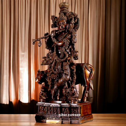 Lord Krishna Standing with Playing Flute Brass idol - 29 inches Nikuressence