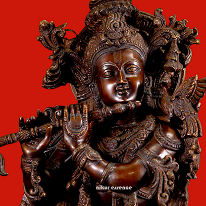 Lord Krishna Standing with Playing Flute Brass idol - 29 inches Nikuressence