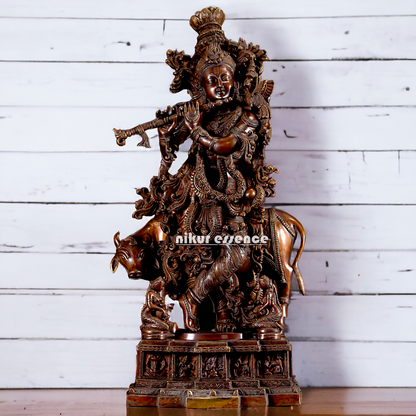 Lord Krishna Standing with Playing Flute Brass idol - 29 inches Nikuressence