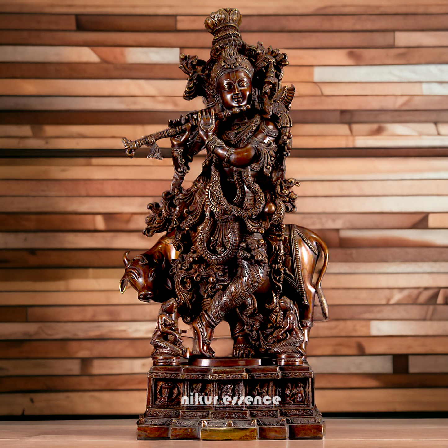 Lord Krishna Standing with Playing Flute Brass idol - 29 inches Nikuressence