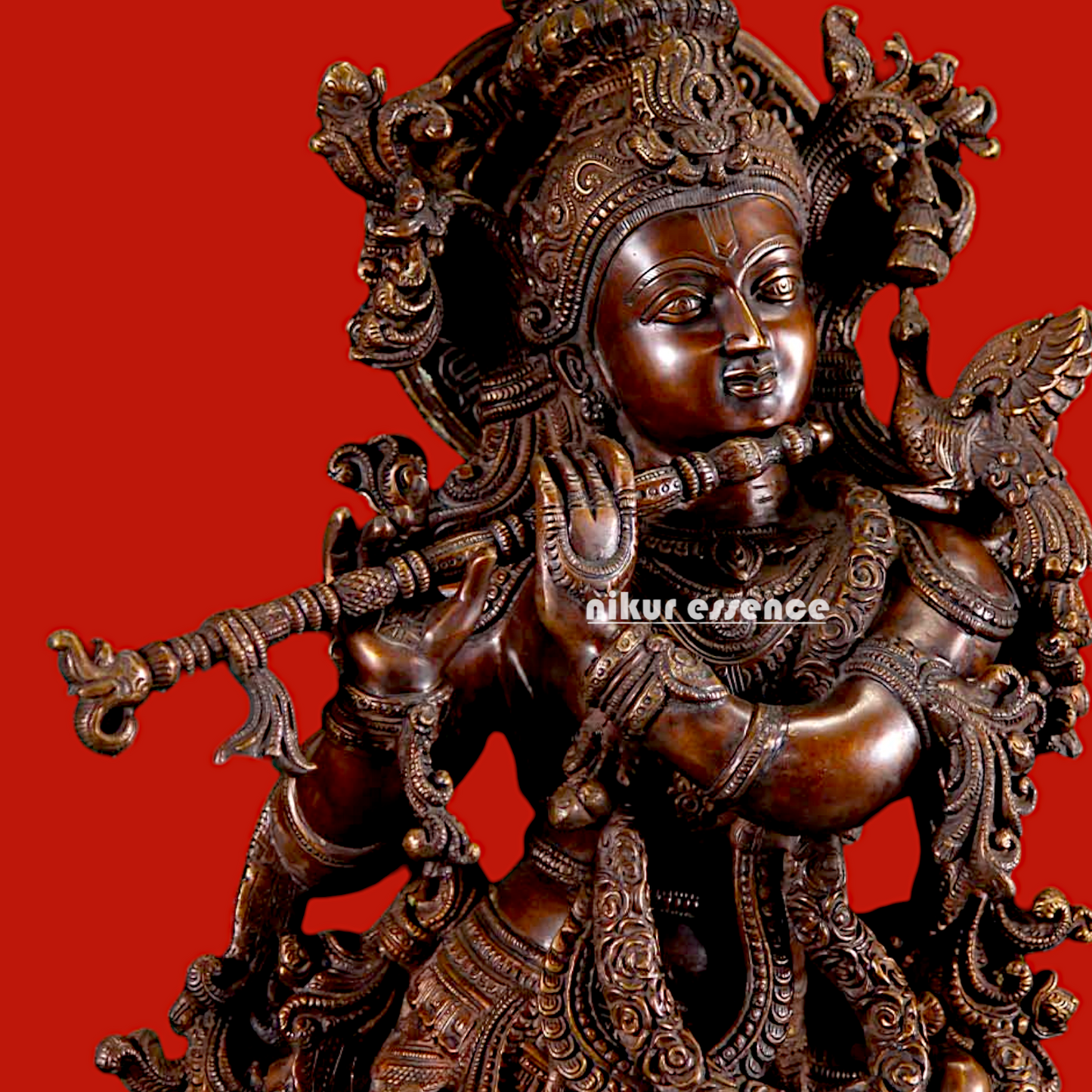 Lord Krishna Standing with Playing Flute Brass idol - 29 inches Nikuressence