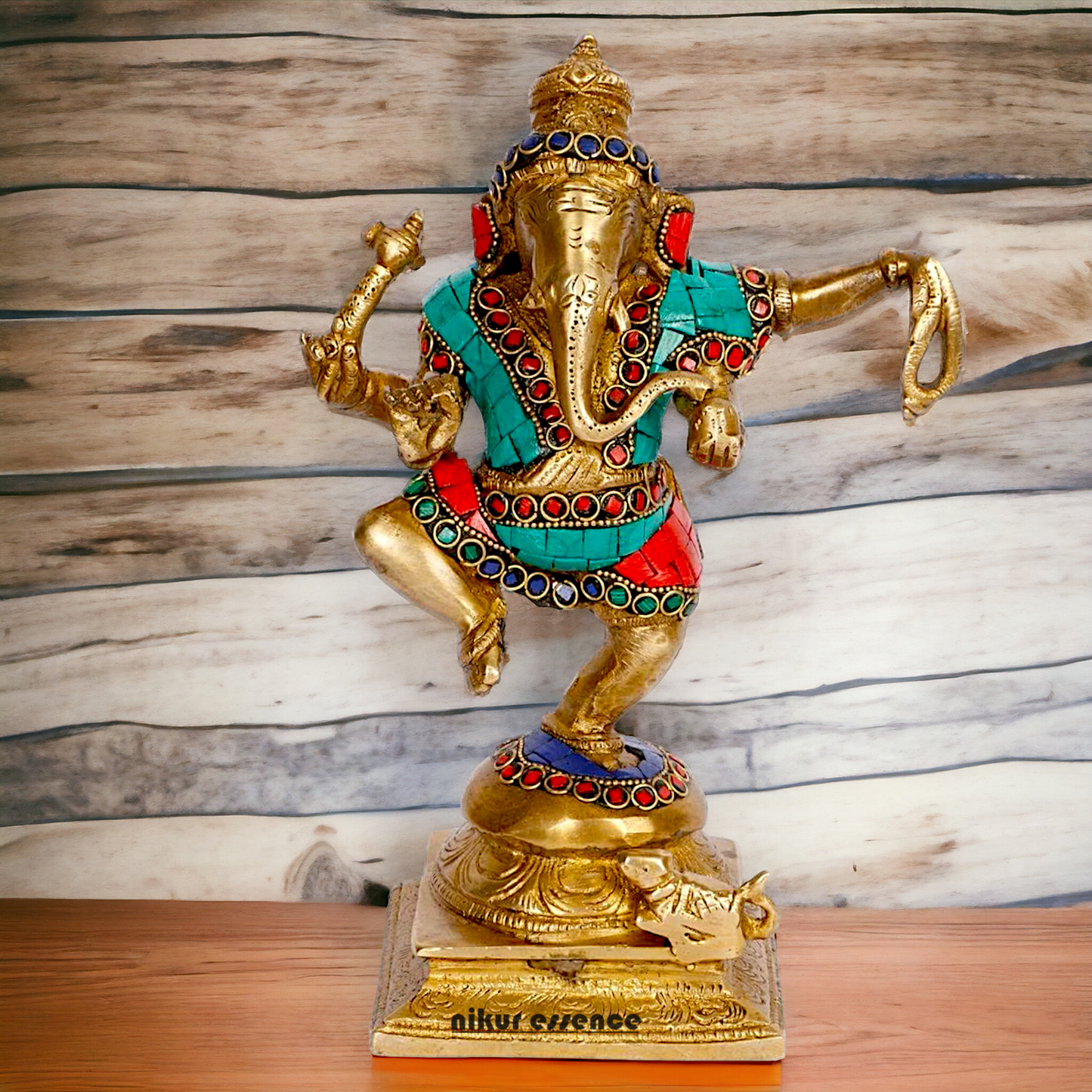 Shop Ganesha dancing Brass with Stone Work idol - 8.5 inches Nikuressence