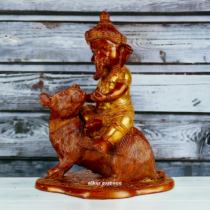 Brass Ganesha seated Mouse idol - 12 Inch Nikuressence