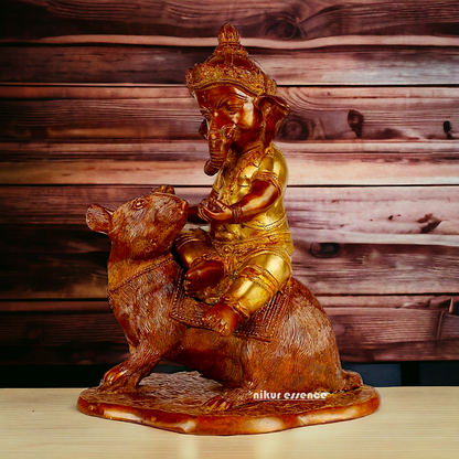 Brass Ganesha seated Mouse idol - 12 Inch Nikuressence