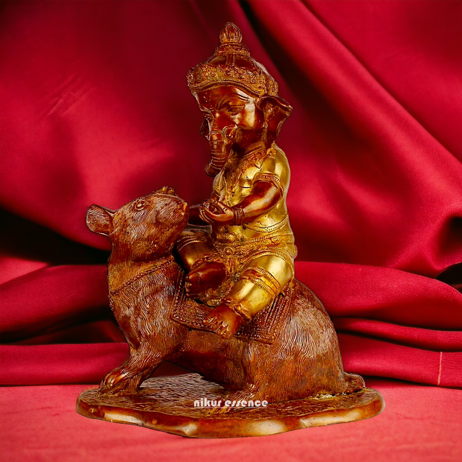 Brass Ganesha seated Mouse idol - 12 Inch Nikuressence