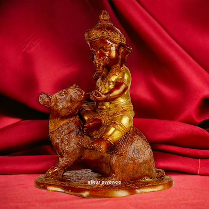 Brass Ganesha seated Mouse idol - 12 Inch Nikuressence