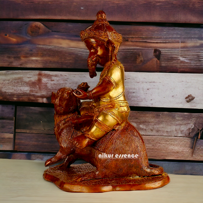 Brass Ganesha seated Mouse idol - 12 Inch Nikuressence