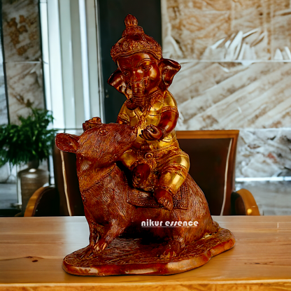Brass Ganesha seated Mouse idol - 12 Inch Nikuressence