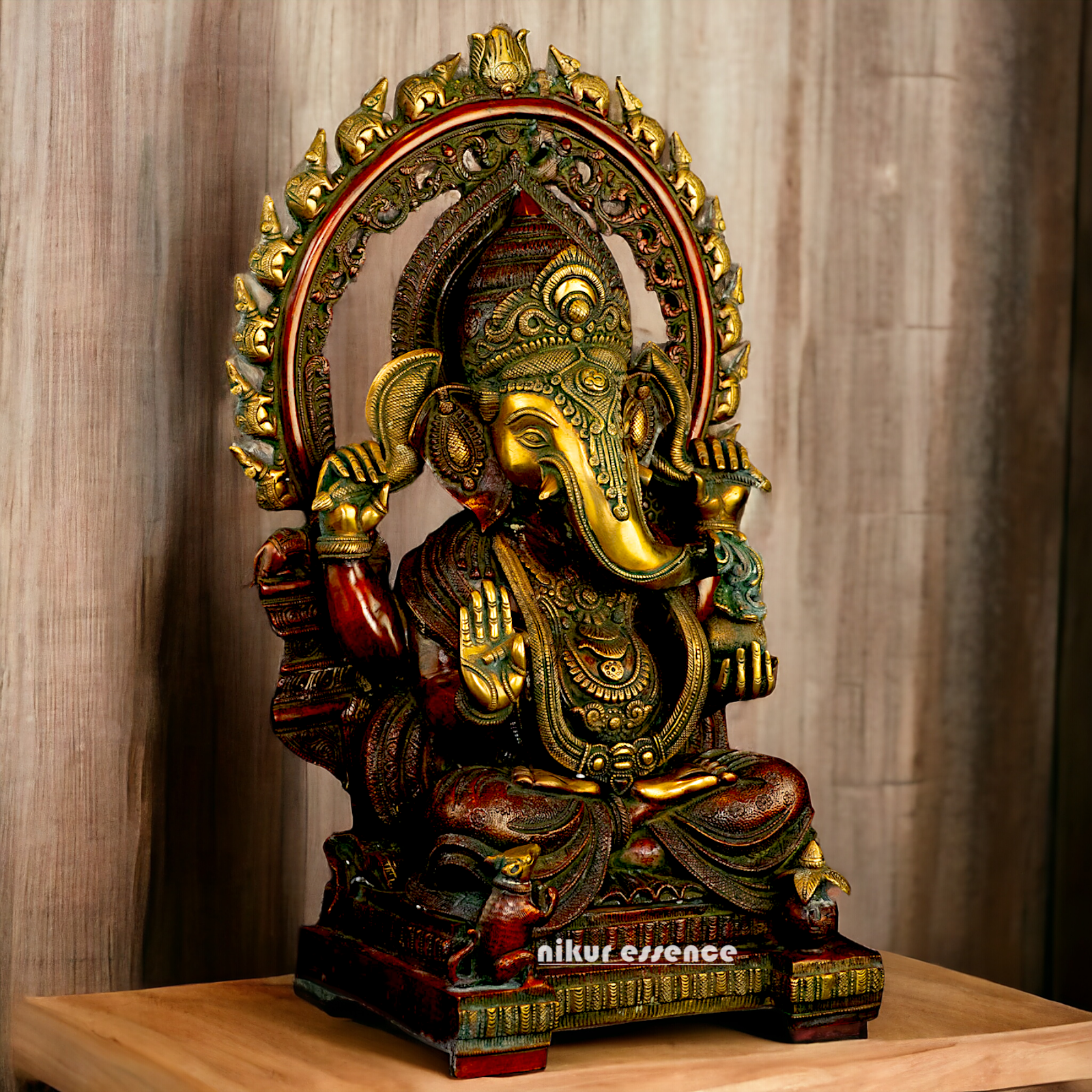 Buy Ganesha seated on Singhasan Brass idol - 21 inches Nikuressence