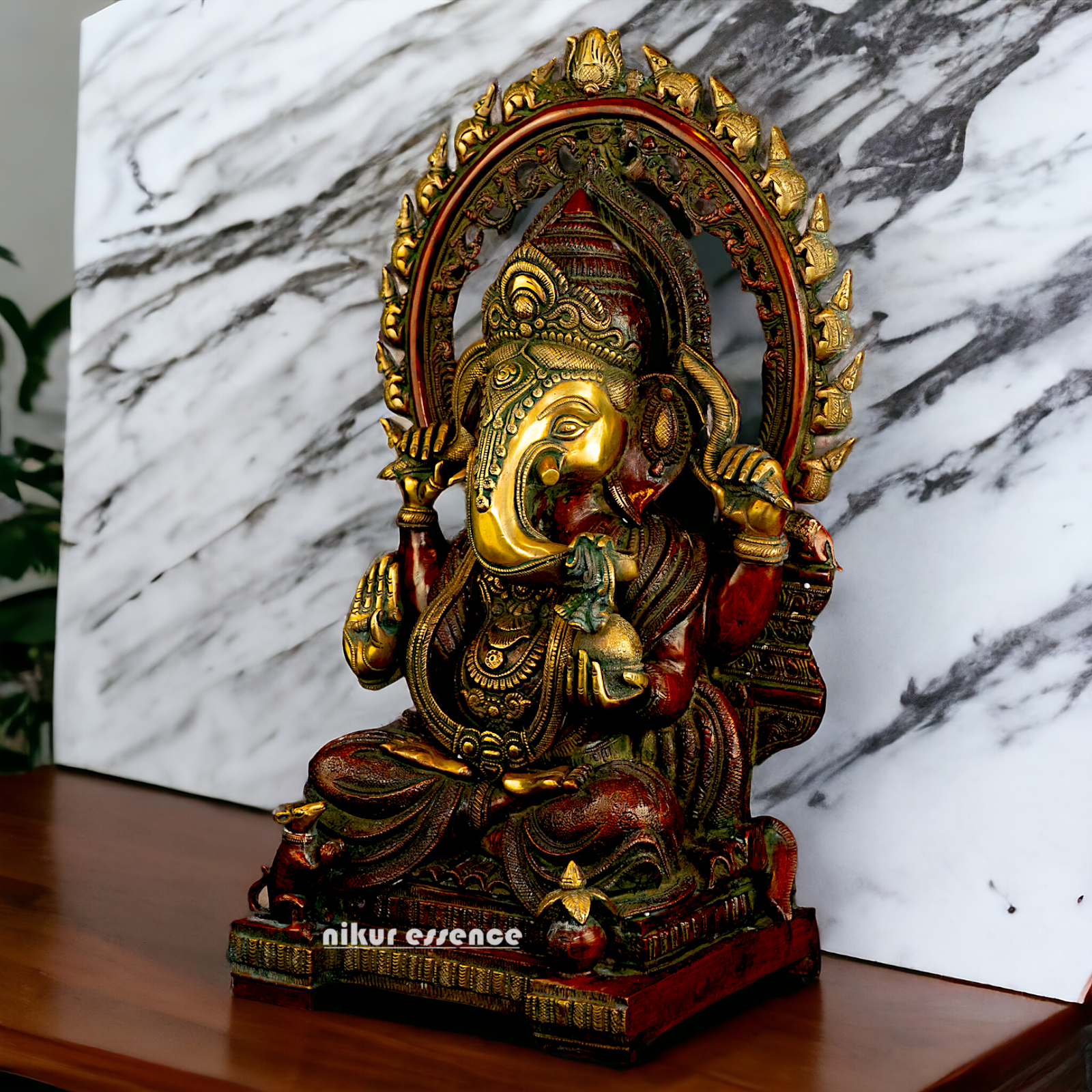 Buy Ganesha seated on Singhasan Brass idol - 21 inches Nikuressence