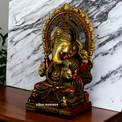 Buy Ganesha seated on Singhasan Brass idol - 21 inches Nikuressence