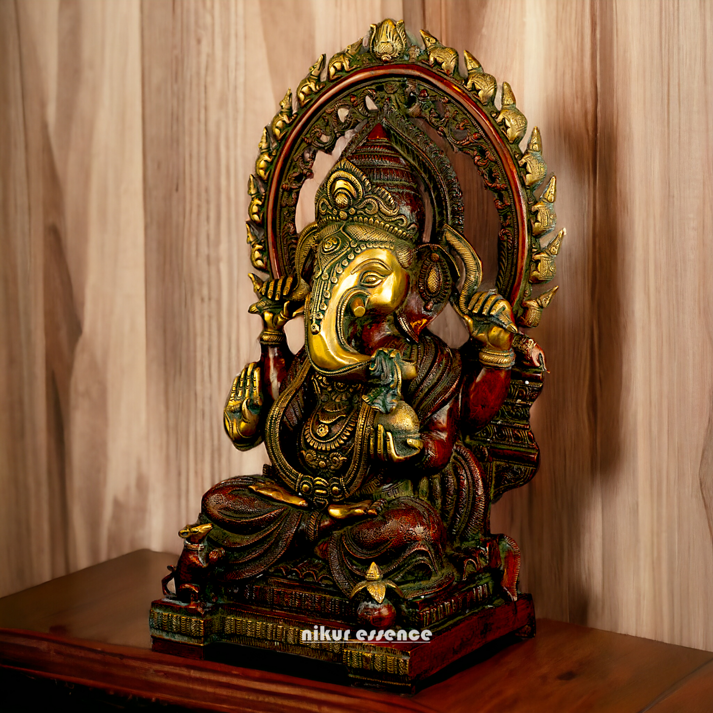 Buy Ganesha seated on Singhasan Brass idol - 21 inches Nikuressence