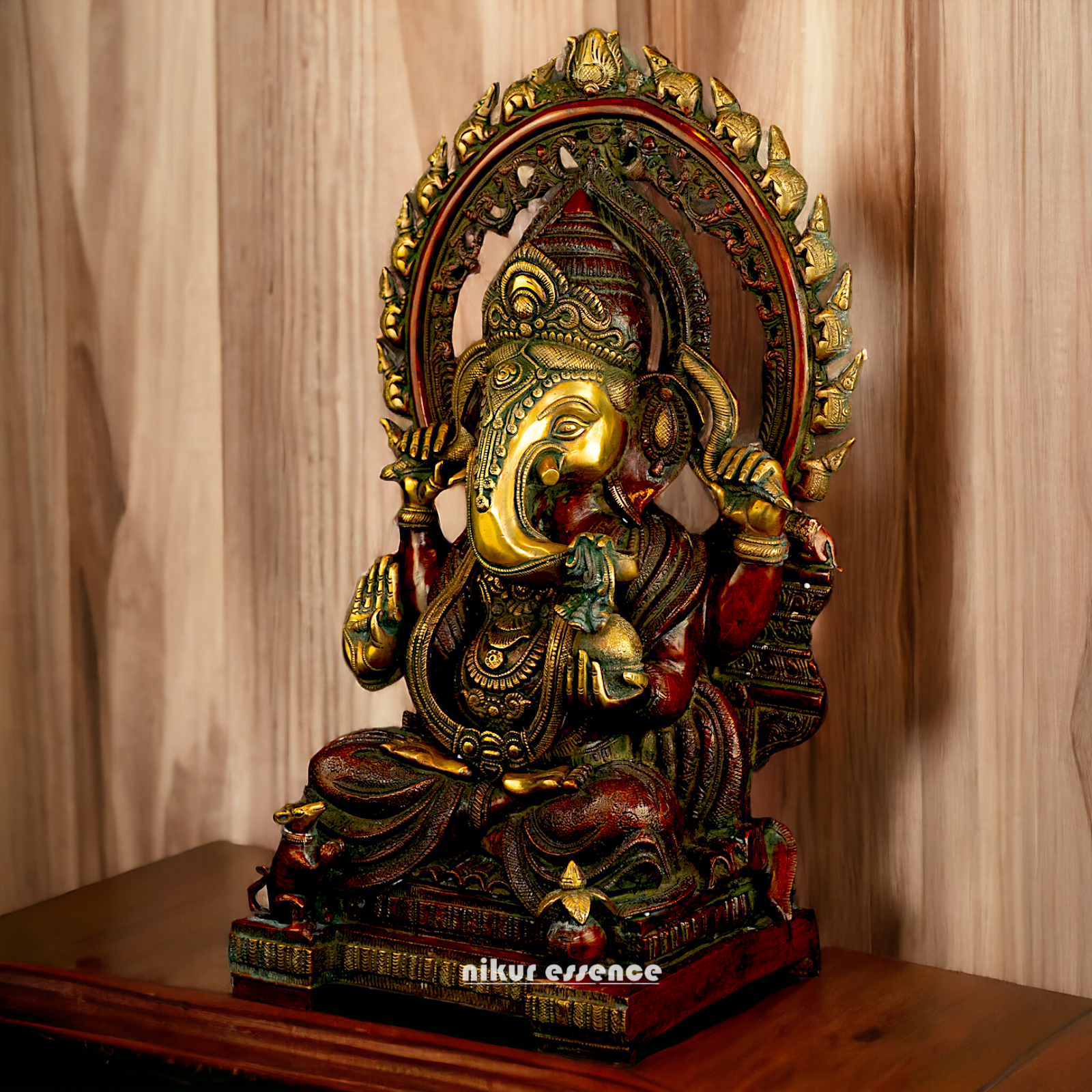 Buy Ganesha seated on Singhasan Brass idol - 21 inches Nikuressence