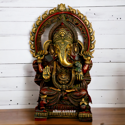 Buy Ganesha seated on Singhasan Brass idol - 21 inches Nikuressence