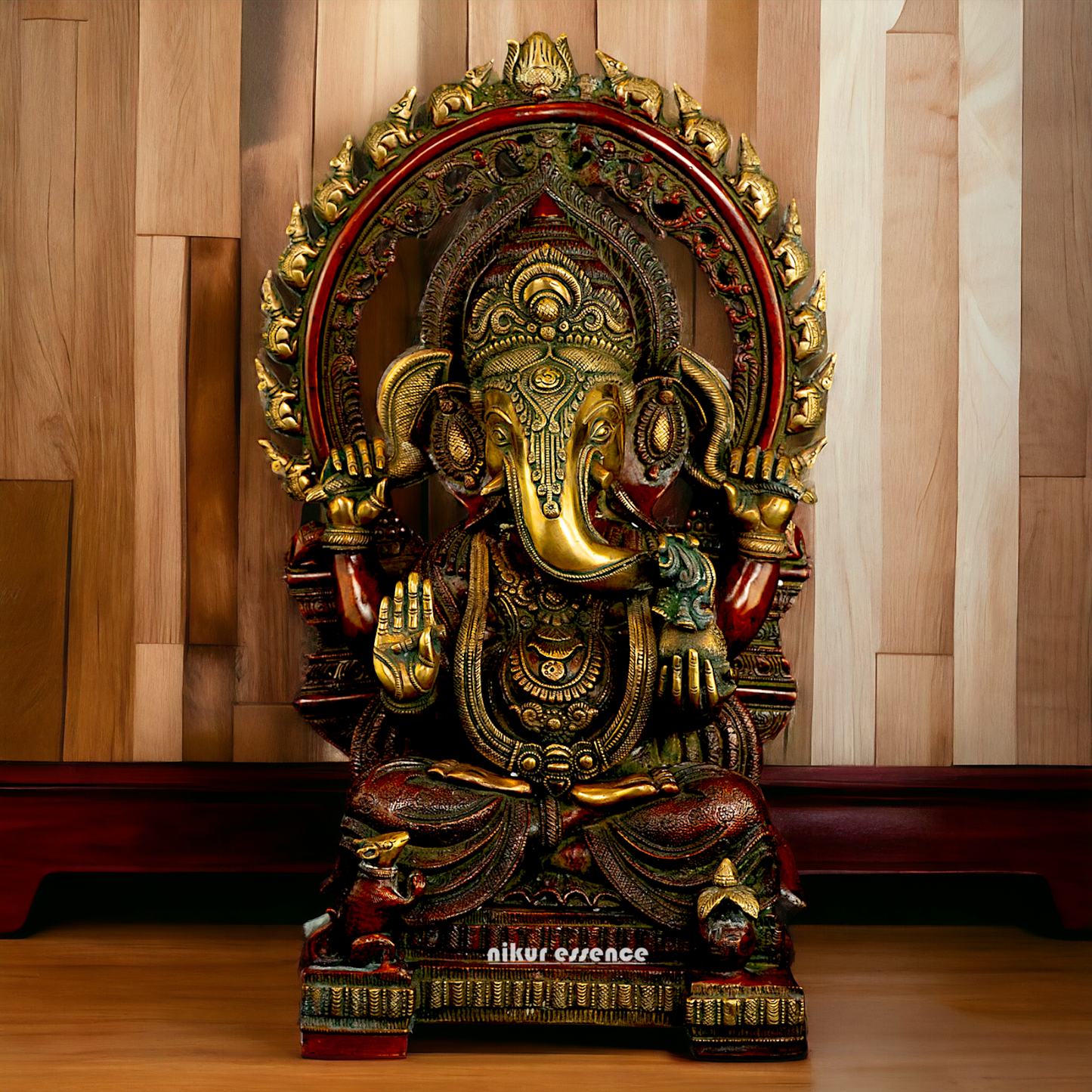 Buy Ganesha seated on Singhasan Brass idol - 21 inches Nikuressence