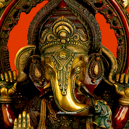 Buy Ganesha seated on Singhasan Brass idol - 21 inches Nikuressence