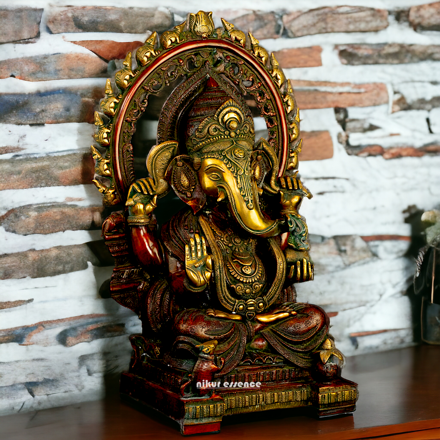 Buy Ganesha seated on Singhasan Brass idol - 21 inches Nikuressence