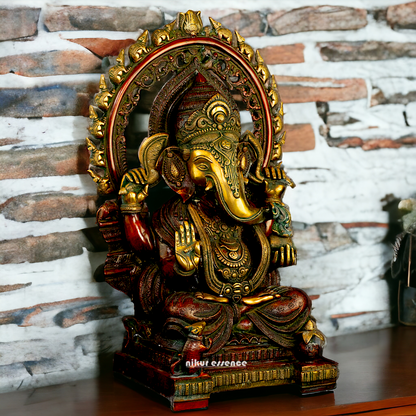 Buy Ganesha seated on Singhasan Brass idol - 21 inches Nikuressence