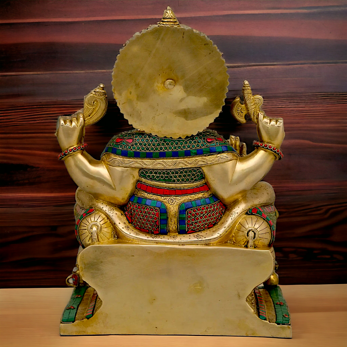 Big Ganesha Sitting on singhasan Brass with Stone Work idol - 18 Inch Nikuressence