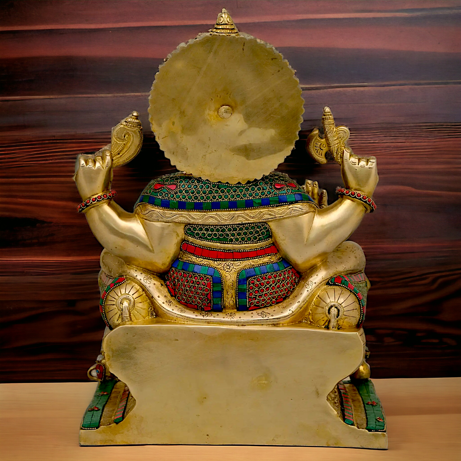 Big Ganesha Sitting on singhasan Brass with Stone Work idol - 18 Inch Nikuressence