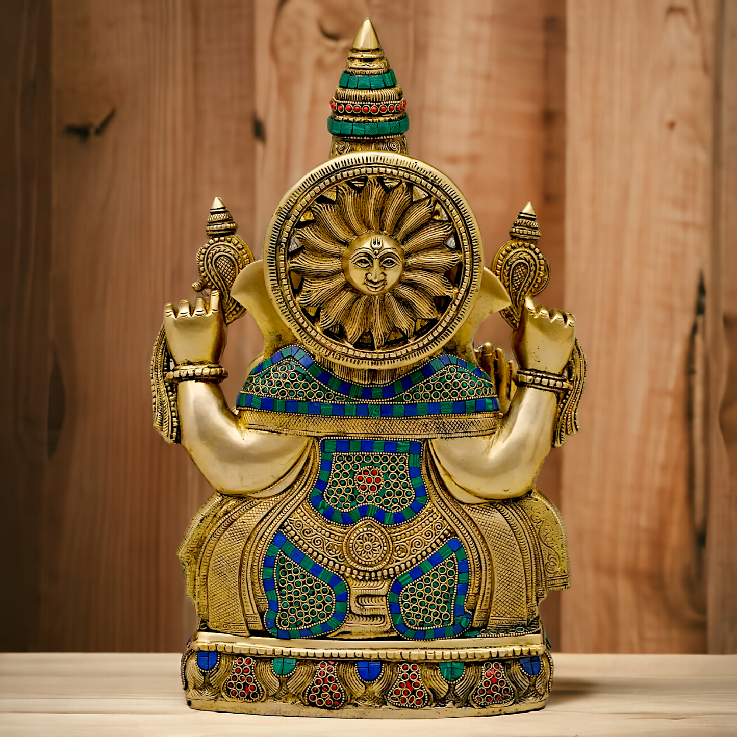 Large Ganpati Sitting Brass with Stone Work idol - 20 Inch Nikuressence