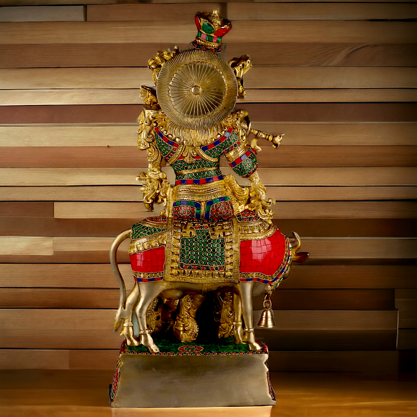 Big Krishna Cow Brass with stone work- 26 Inch Nikuressence