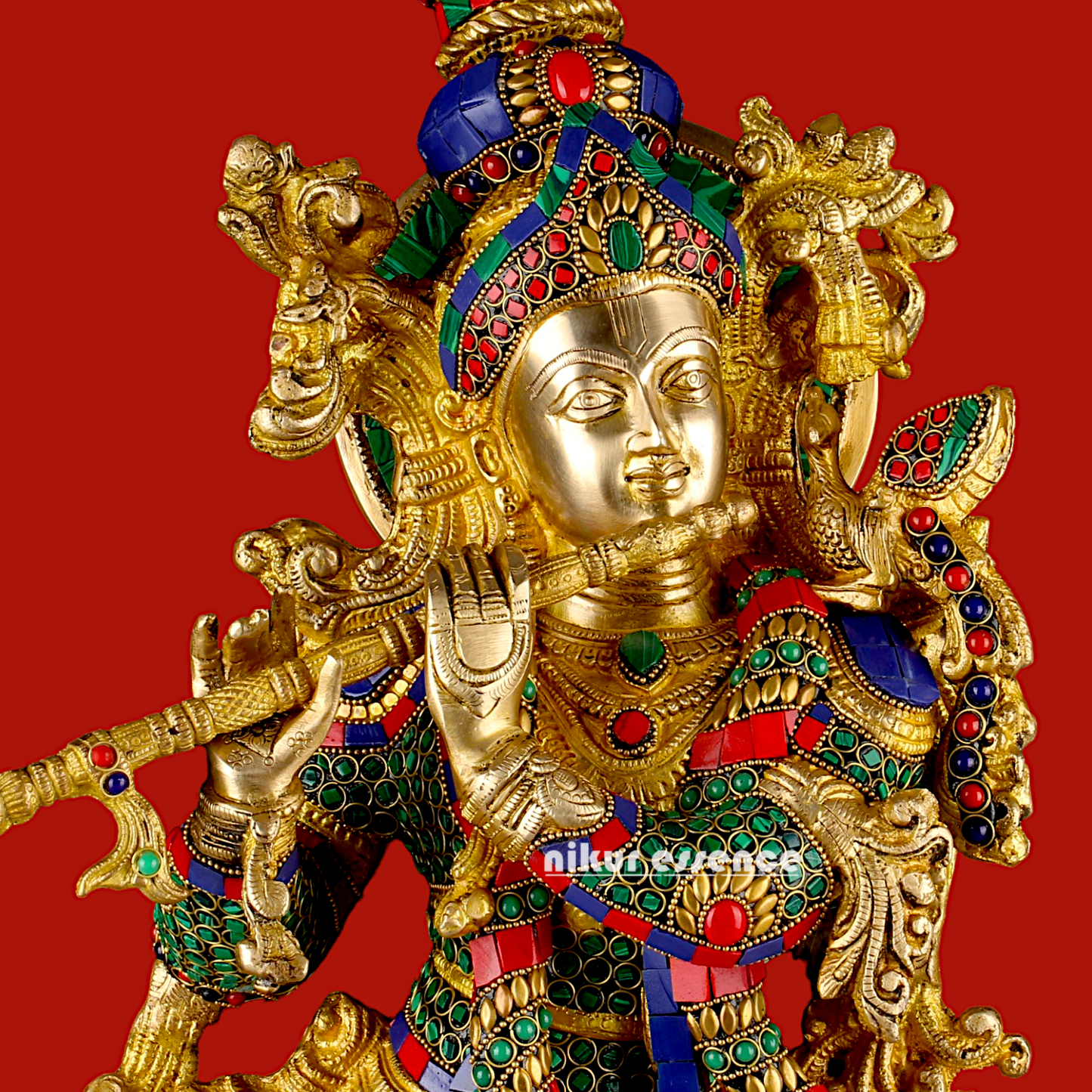 Big Krishna Cow Brass with stone work- 26 Inch Nikuressence