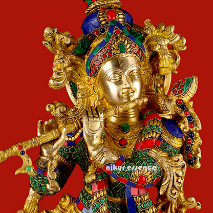 Big Krishna Cow Brass with stone work- 26 Inch Nikuressence