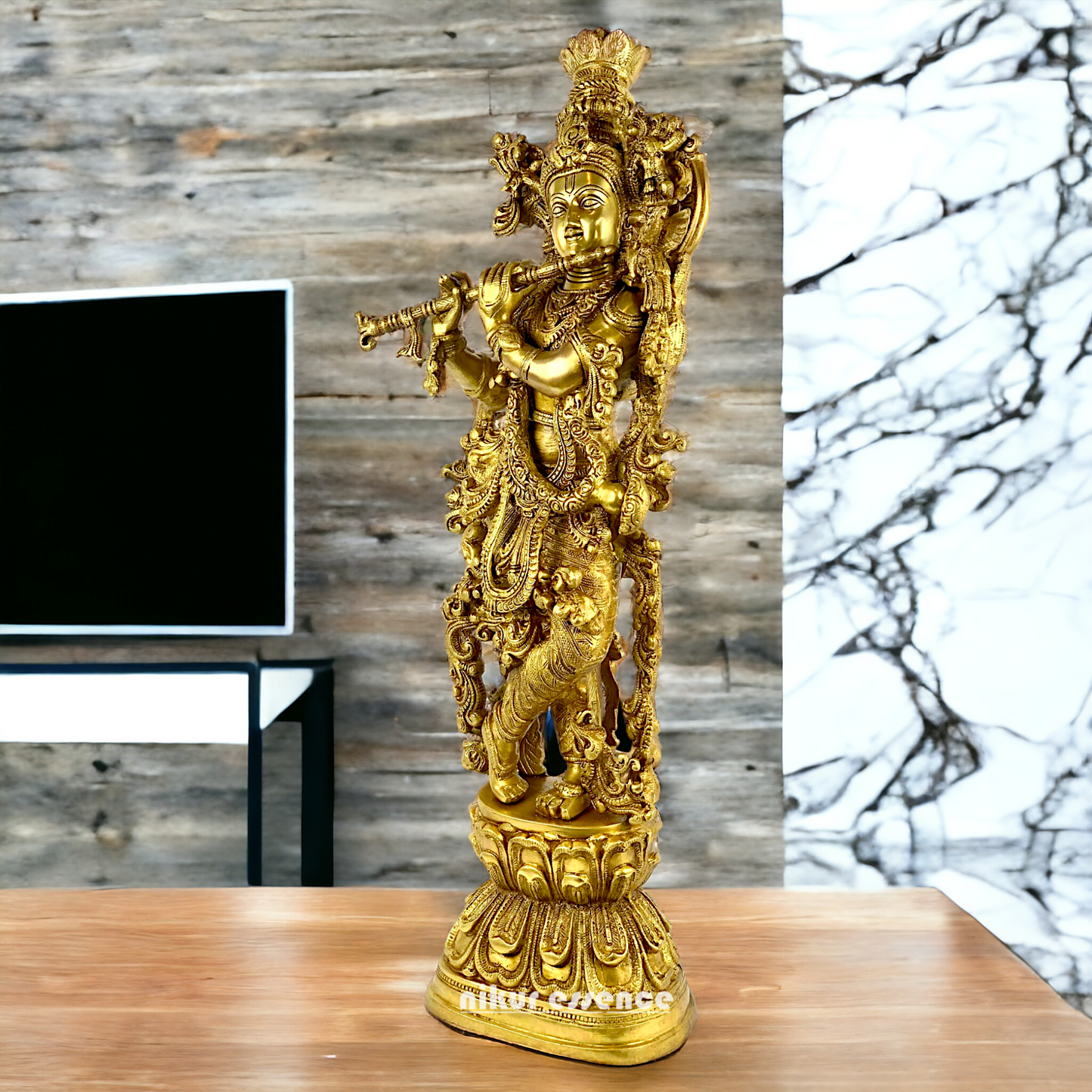 Lord Krishna Standing with Playing Flute idol - 29 inch Nikuressence