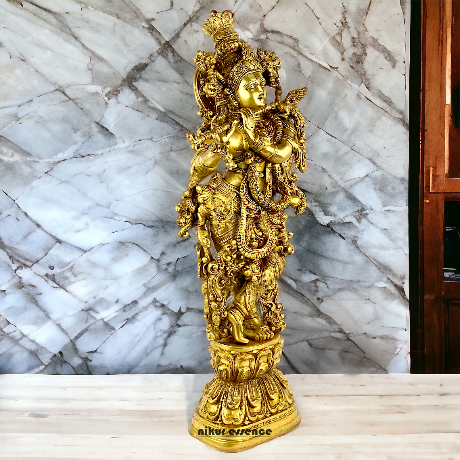 Lord Krishna Standing with Playing Flute idol - 29 inch Nikuressence