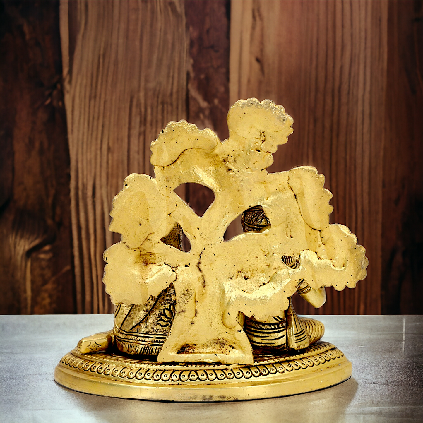 Shop Radha Krishna Sitting with Tree solid Brass idol - 5.5 inch Nikuressence