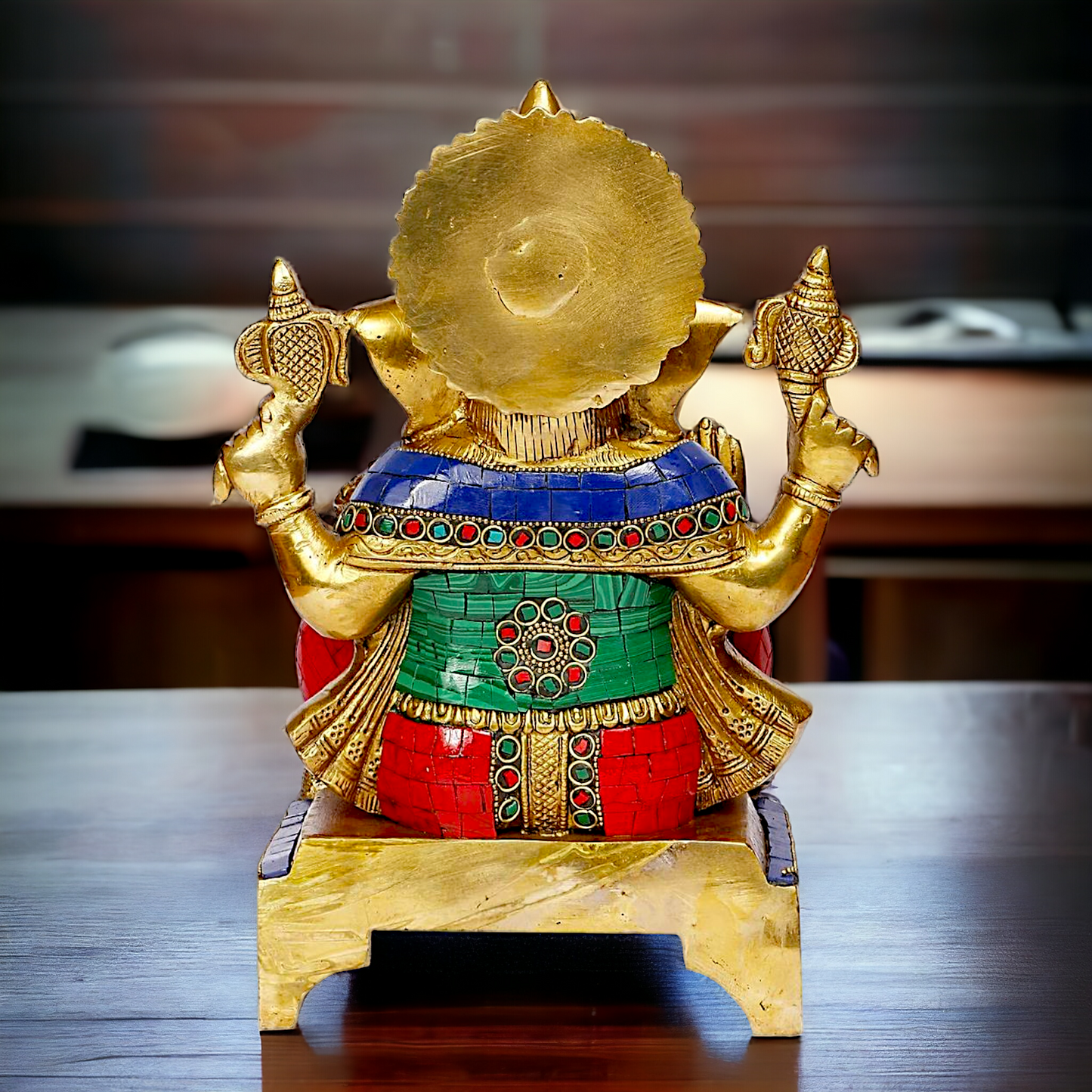 Buy Ganesha Ganesha Sitting Brass with Stone Work statue - 11 inch Nikuressence