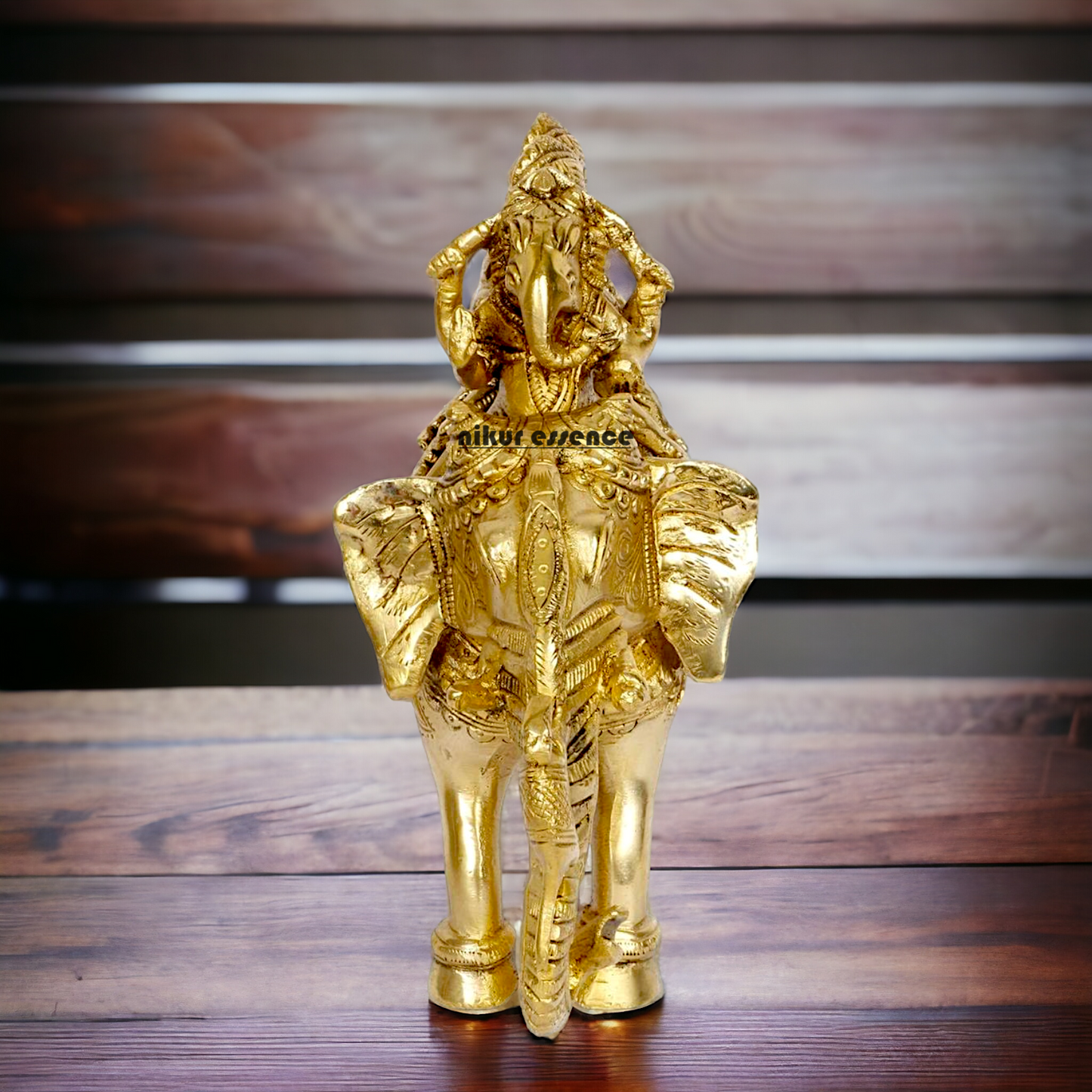Lord Ganesha riding on Elephant with Riddhi Siddhi solid Brass idol - 8 inch Nikuressence