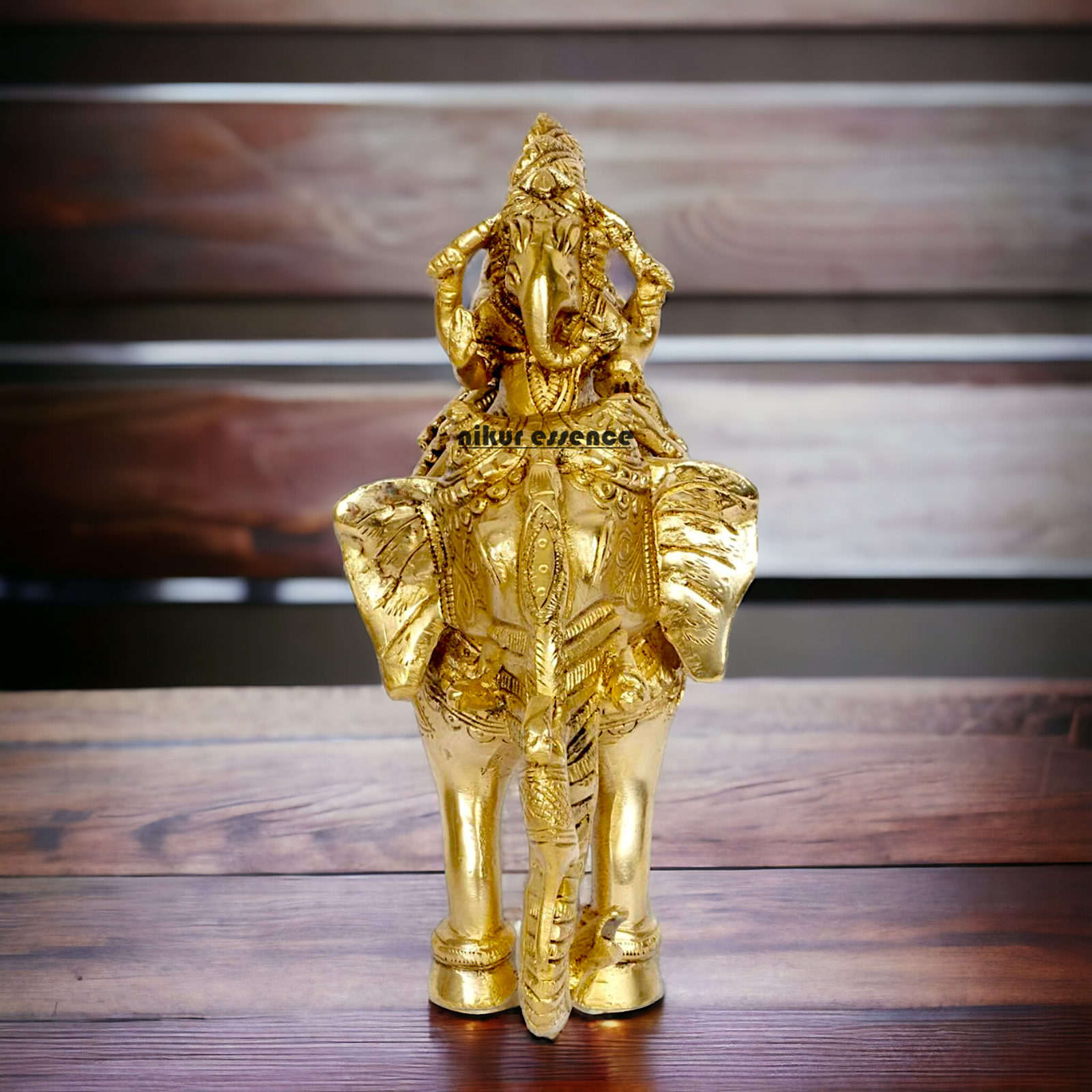 Lord Ganesha riding on Elephant with Riddhi Siddhi solid Brass idol - 8 inch Nikuressence