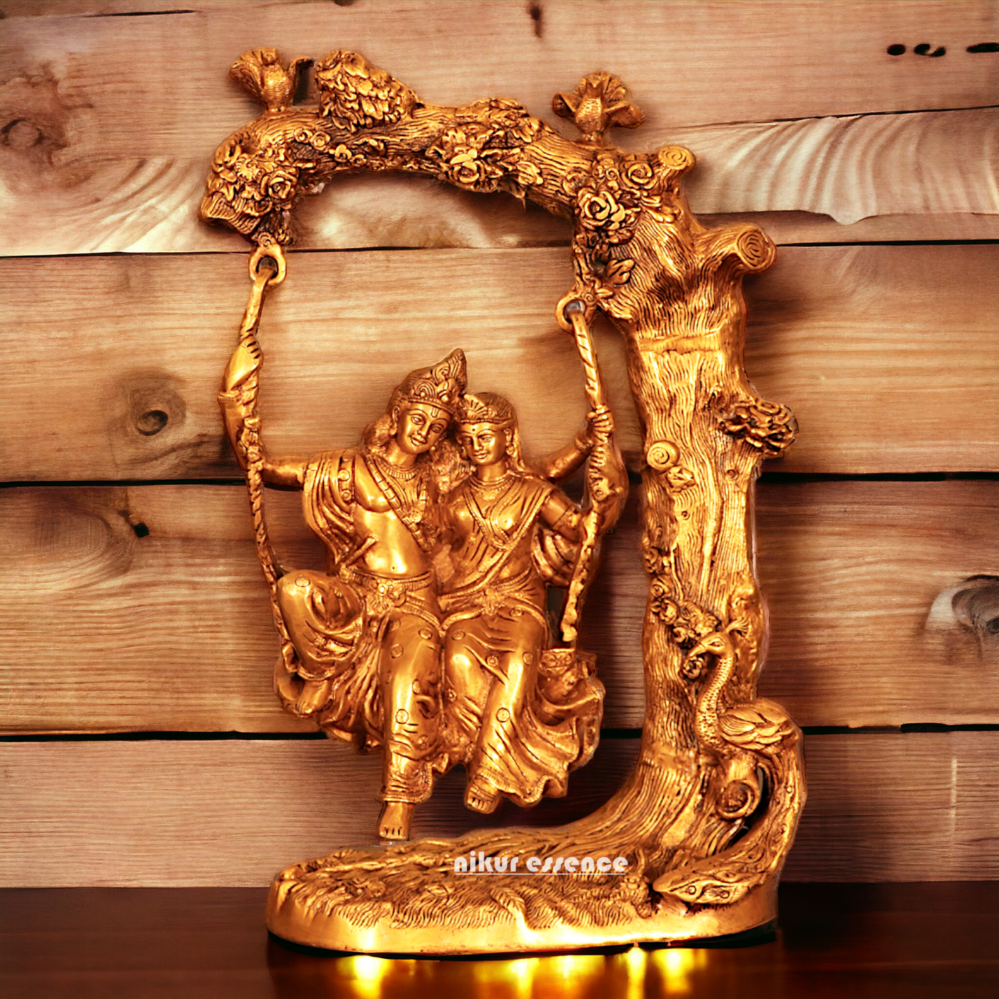 Pure Brass Radha Krishna swinging Jhula statue - 22.5 Inches Nikuressence