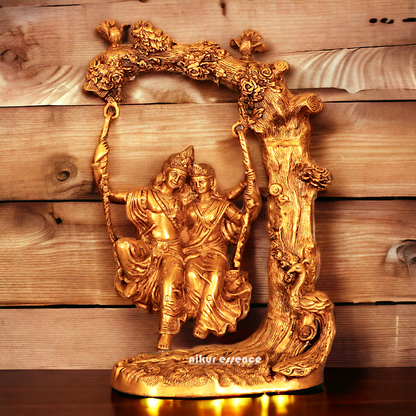 Pure Brass Radha Krishna swinging Jhula statue - 22.5 Inches Nikuressence