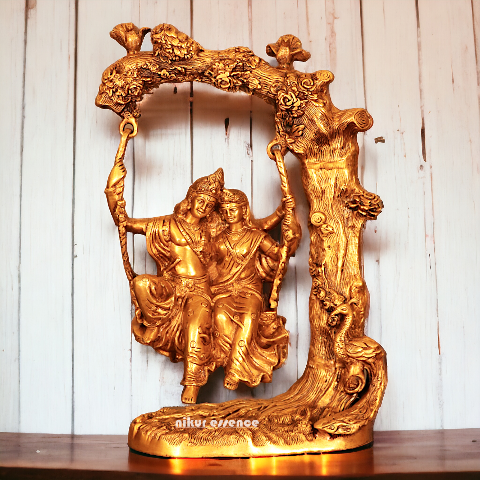 Pure Brass Radha Krishna swinging Jhula statue - 22.5 Inches Nikuressence