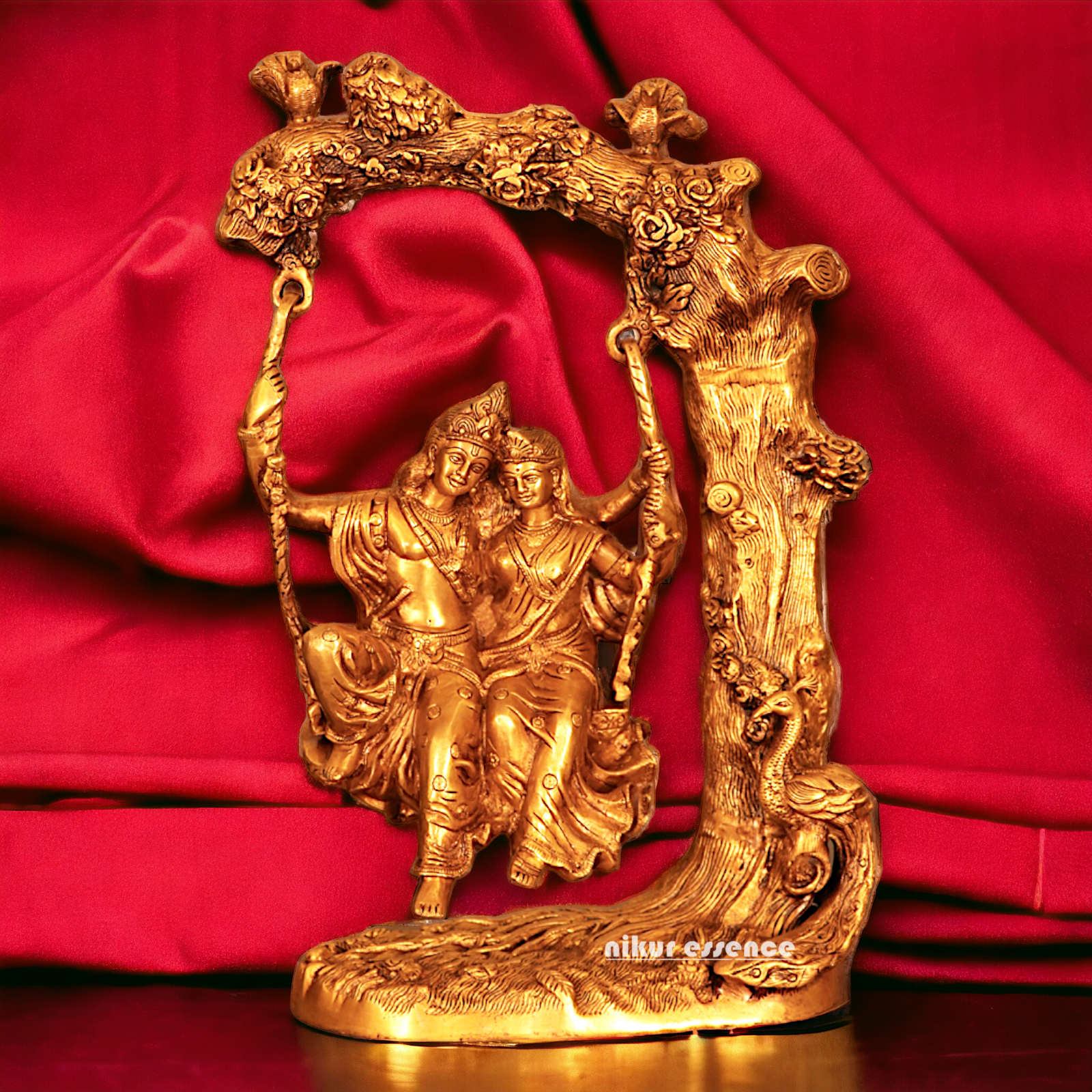 Pure Brass Radha Krishna swinging Jhula statue - 22.5 Inches Nikuressence