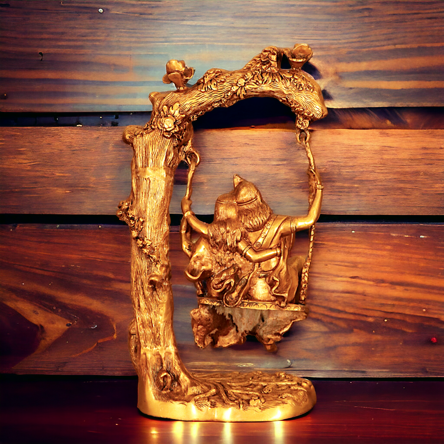 Pure Brass Radha Krishna swinging Jhula statue - 22.5 Inches Nikuressence