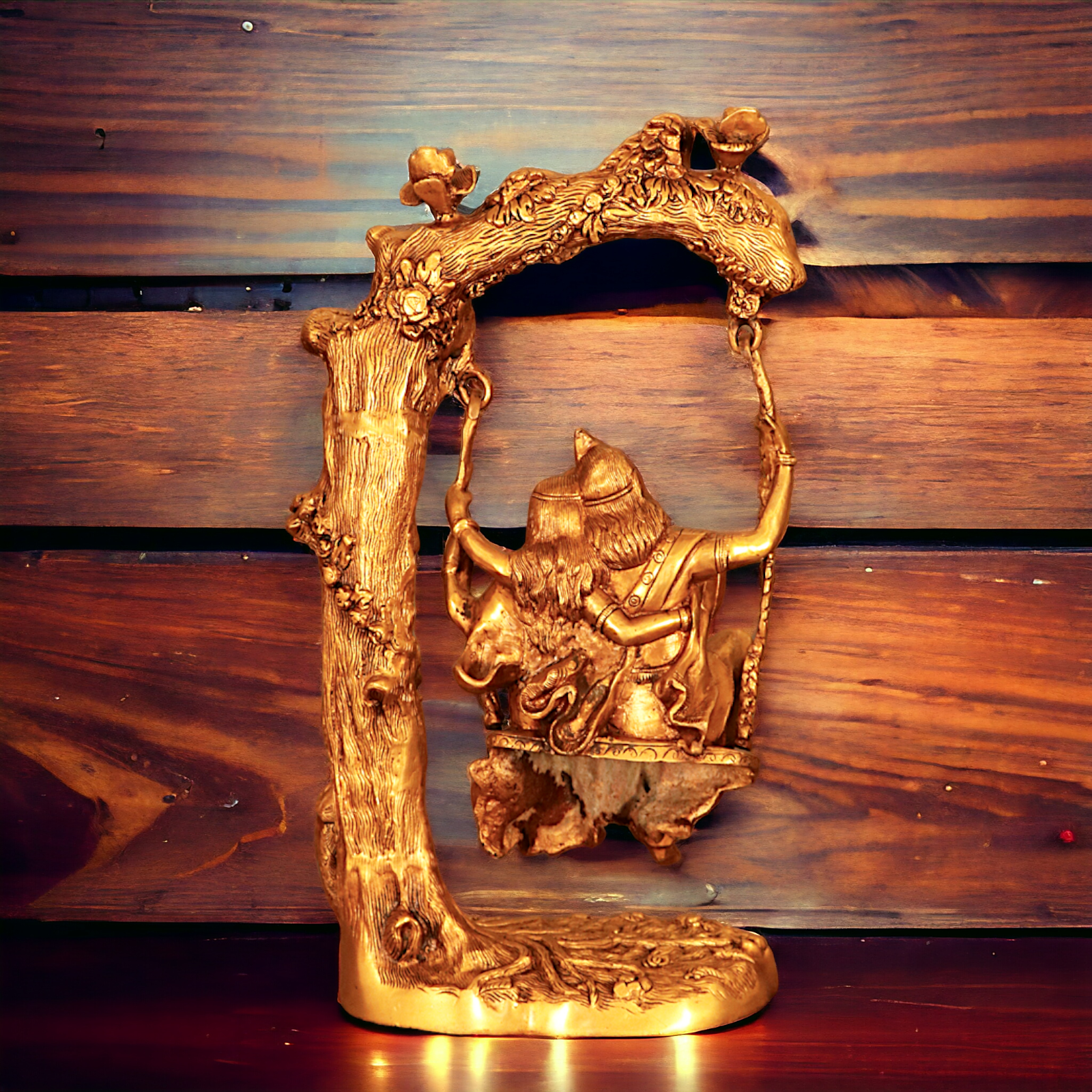 Pure Brass Radha Krishna swinging Jhula statue - 22.5 Inches Nikuressence