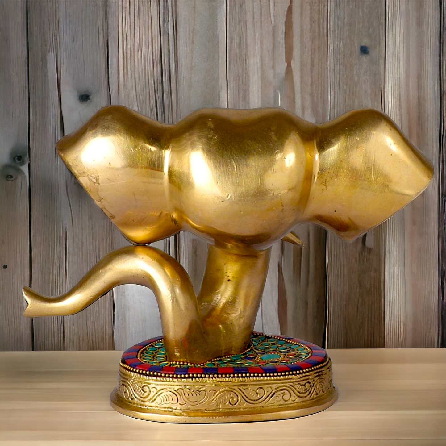 Brass Ganesha Face Head with Stone Work idol - 8 Inches Nikuressence