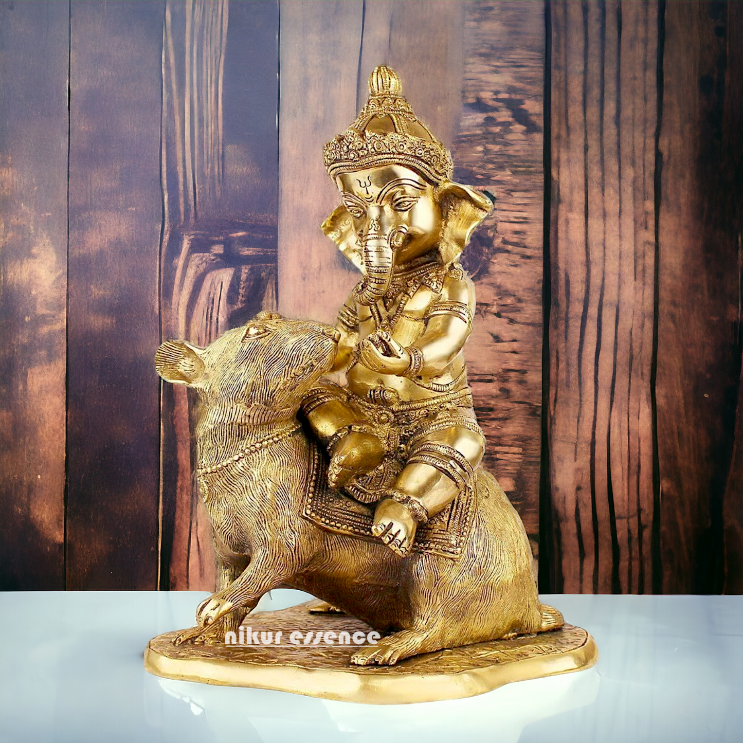 Shop Ganesha Ganpati Seated on Rat Solid Brass Idol - 14 Inches Nikuressence