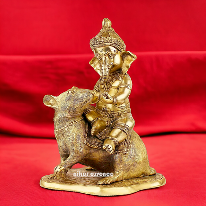 Shop Ganesha Ganpati Seated on Rat Solid Brass Idol - 14 Inches Nikuressence