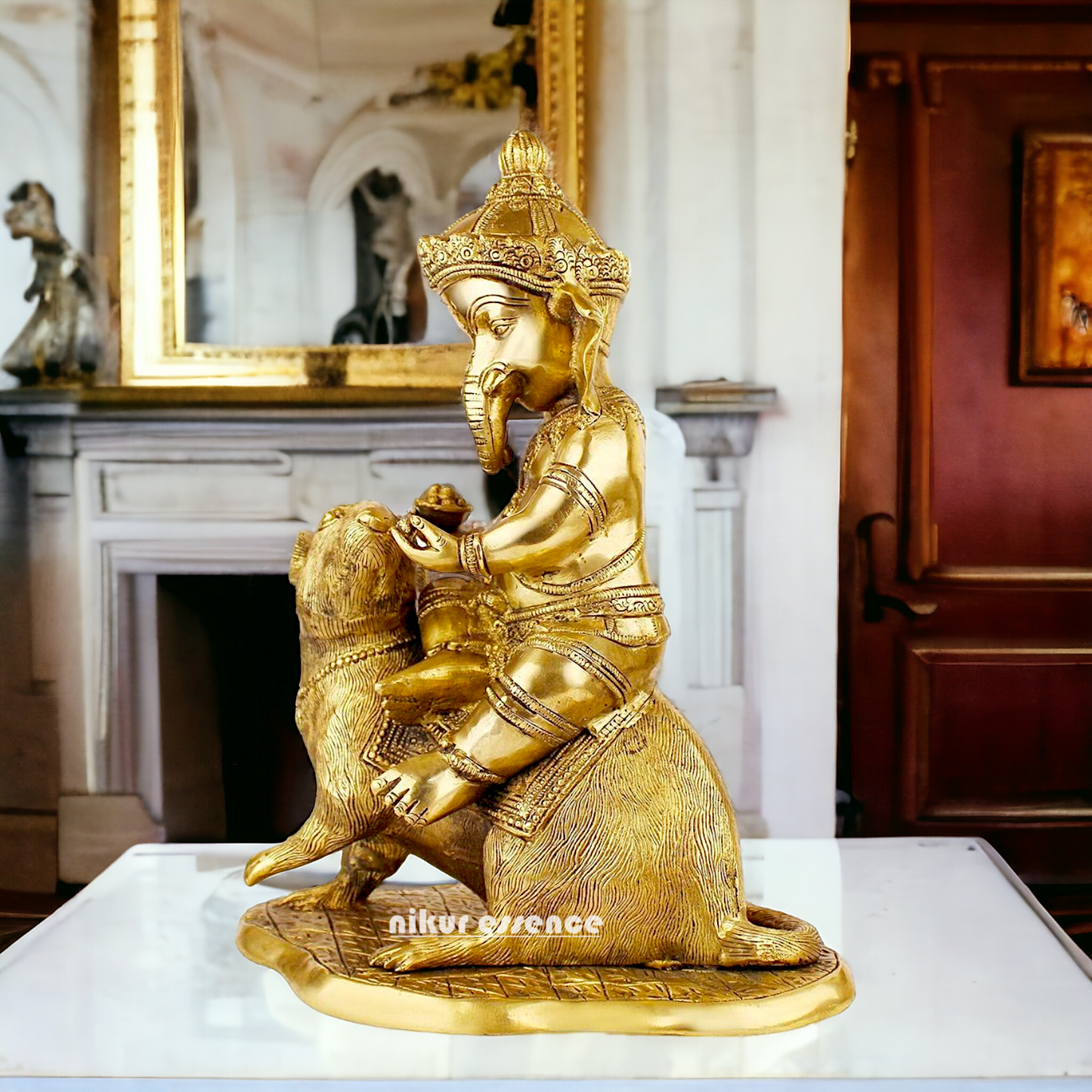 Shop Ganesha Ganpati Seated on Rat Solid Brass Idol - 14 Inches Nikuressence