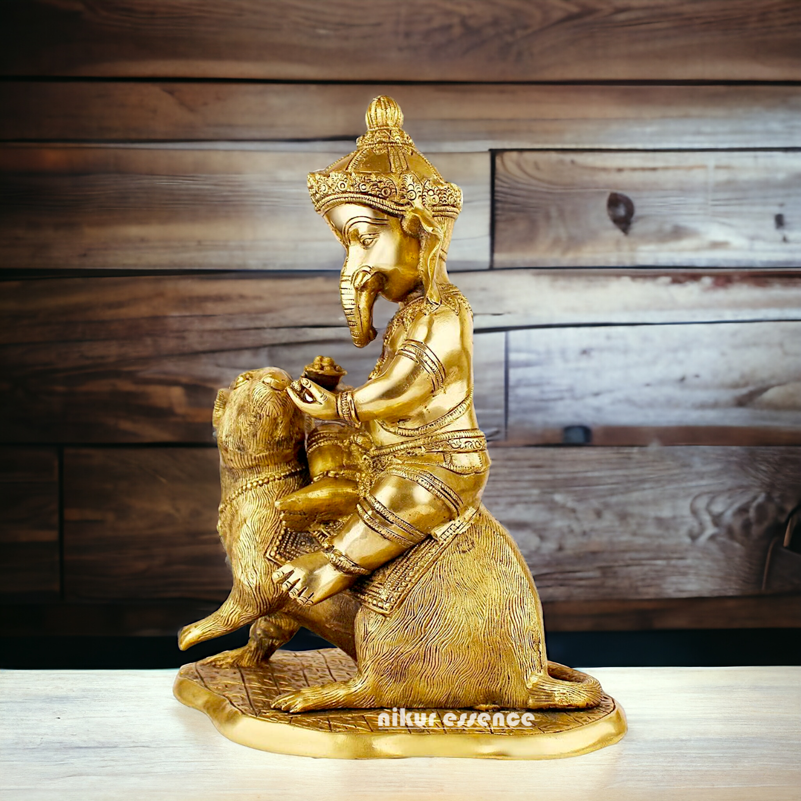 Shop Ganesha Ganpati Seated on Rat Solid Brass Idol - 14 Inches Nikuressence